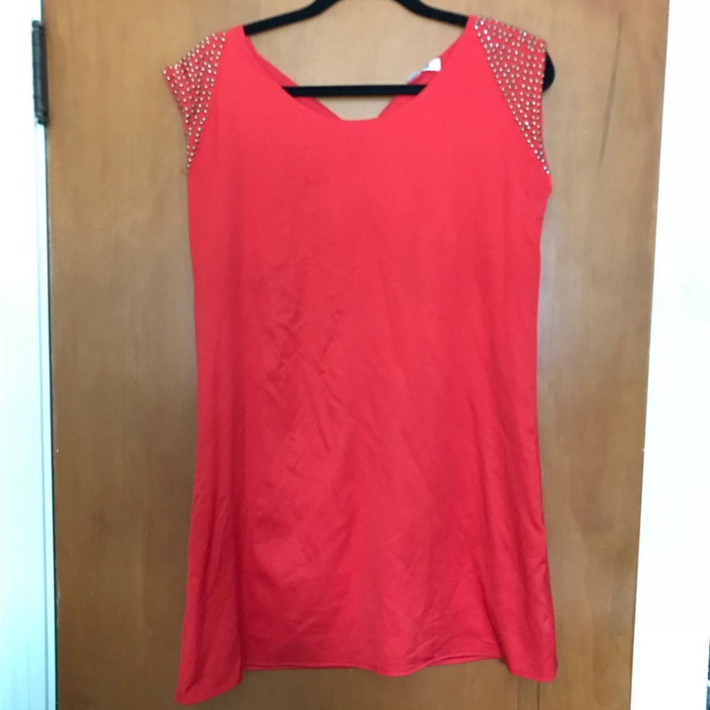 Red mini dress with studded shoulders